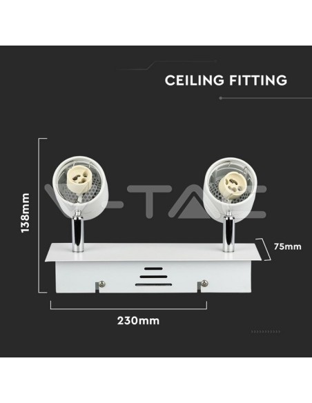 V-TAC VT-789 3618 LED-Aufbaustrahlerhalterung mit 2xGU10 Schwenkarm Weiß
