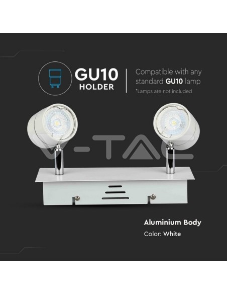 V-TAC VT-789 3618 Soporte de focos LED de montaje en superficie con brazo giratorio 2xGU10 Blanco