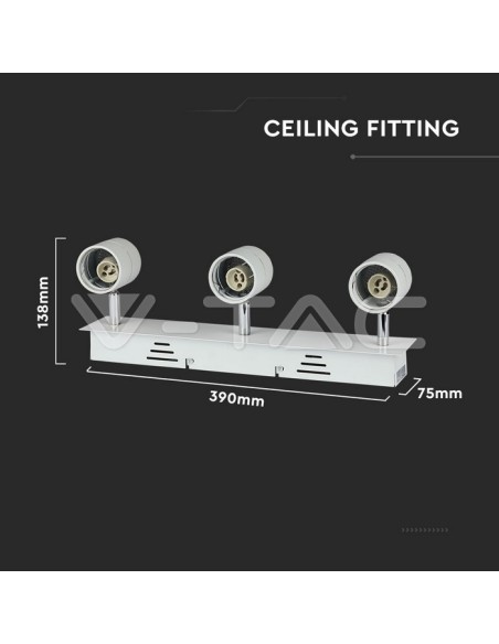 V-TAC VT-790 3619 LED-Aufbaustrahlerhalterung mit 3xGU10 Schwenkarm Weiß