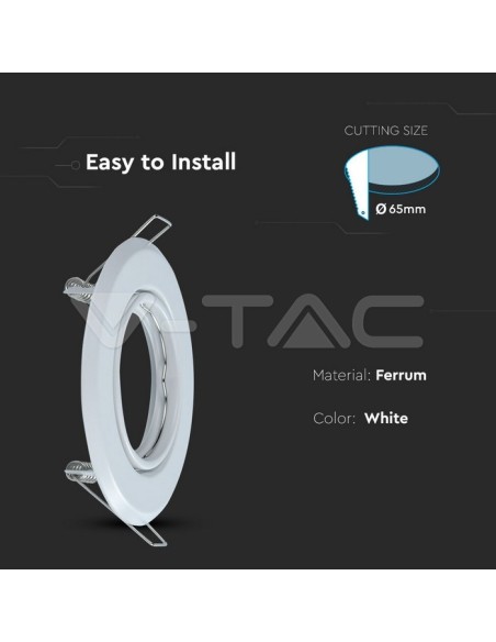 V-TAC VT-817 8938 Pack de 2 supports de projecteurs LED ajustables Ronds GU10 Couleur Blanc