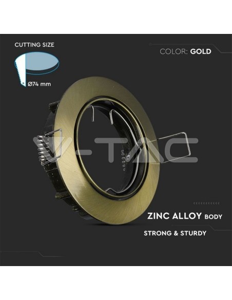 V-TAC VT-779RD 8579 Spot encastré LED rond et réglable GU10 et GU5.3 (MR16) Couleur Or Satiné