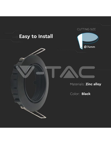 V-TAC VT-779 8955 Spot encastré rond réglable à LED GU10 Couleur noir