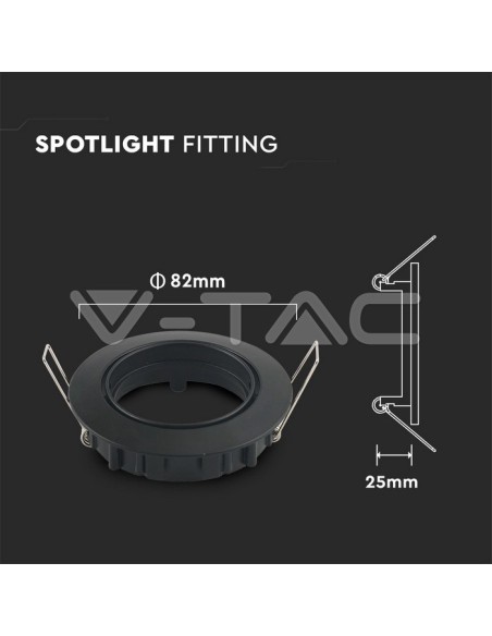V-TAC VT-779 8955 Runder verstellbarer LED-Einbaustrahler GU10 Farbe Schwarz