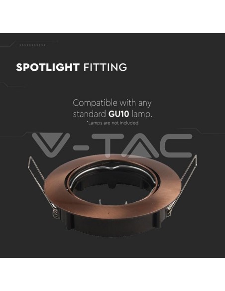 V-TAC VT-779RD 8580 Runder verstellbarer LED-Einbaustrahler GU10 Farbe Satin Bronze