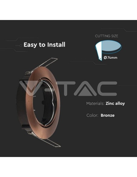 V-TAC VT-779RD 8580 Round Adjustable Recessed LED Spotlight GU10 Colour Satin Bronze