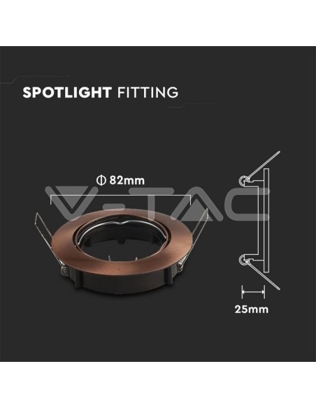 V-TAC VT-779RD 8580 Round Adjustable Recessed LED Spotlight GU10 Colour Satin Bronze
