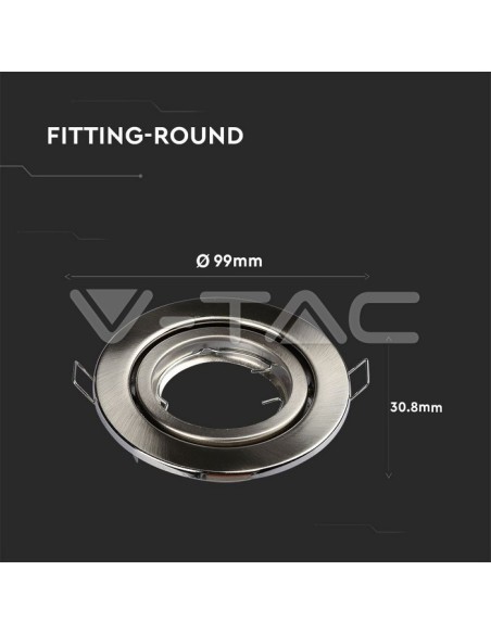 V-TAC VT-7227 3470 ronde verstelbare inbouw LED Spotlight GU10 Satijn Nikkel Kleur