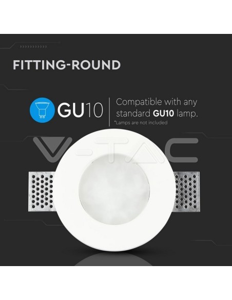 V-TAC VT-801 3692 Runder LED-Einbaustrahler GU10 Weißer Gipskörper mit satinierter Abdeckung