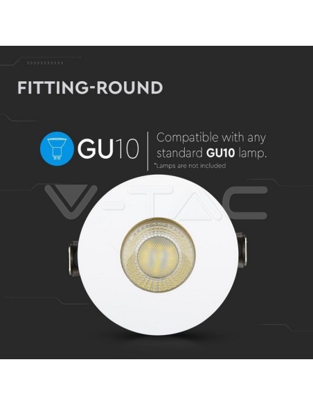 V-TAC VT-873 3158 Runder GU10 verstellbarer LED-Einbaustrahler Weiß mit goldener Innenseite