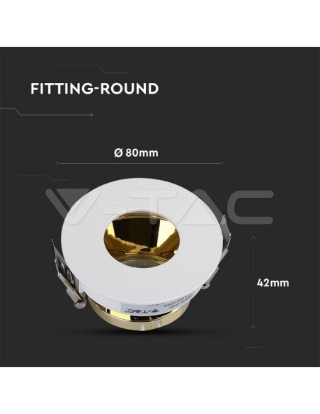 V-TAC VT-873 3158 Runder GU10 verstellbarer LED-Einbaustrahler Weiß mit goldener Innenseite