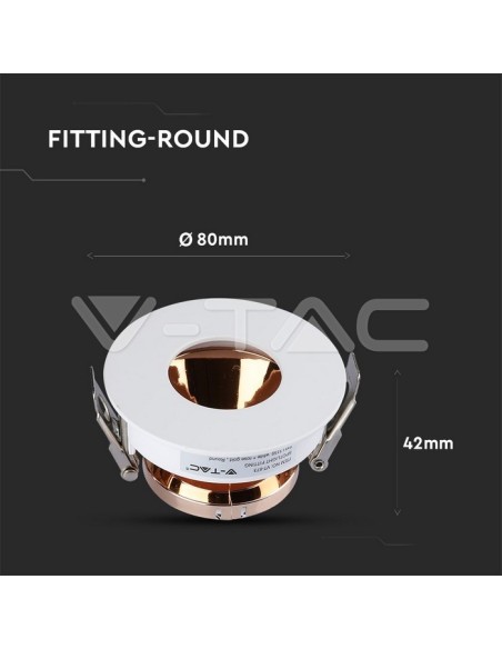 V-TAC VT-873 3159 Runder verstellbarer LED-Einbaustrahler GU10 Farbe Weiß mit Roségold