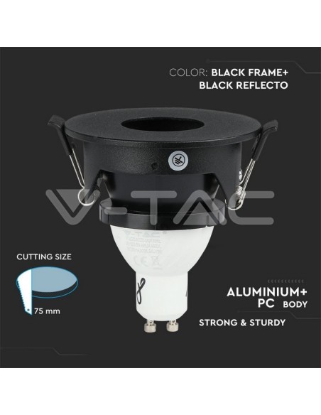 V-TAC VT-873 8595 Round GU10 Adjustable Recessed LED Spotlight Colour Black with Black Housing