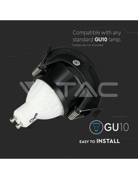 V-TAC VT-873 8595 Round GU10 Adjustable Recessed LED Spotlight Colour Black with Black Housing
