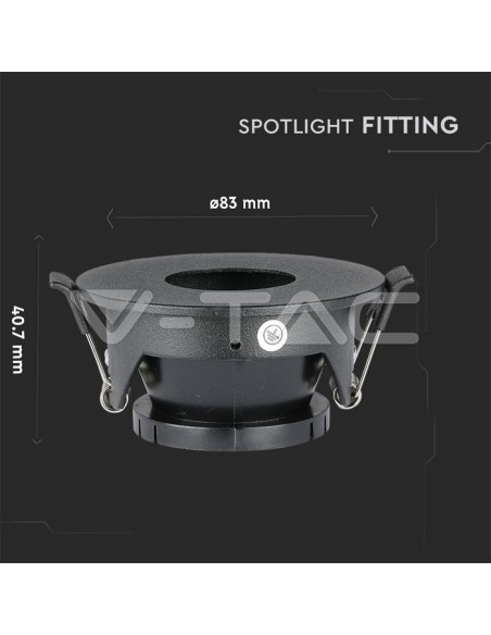 V-TAC VT-873 8595 Ronde GU10 Instelbare LED Inbouwspot Kleur Zwart met Zwarte Behuizing