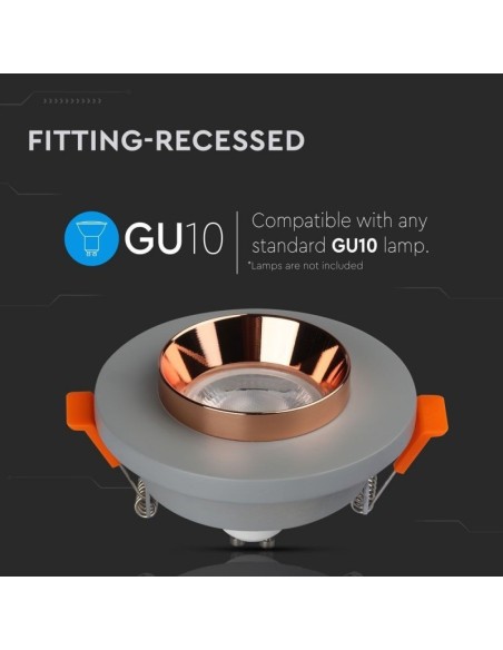 V-TAC VT-862 3124 Runder LED-Einbaustrahler GU10 mit grauem Betongehäuse und roségoldenem Metallgehäuse