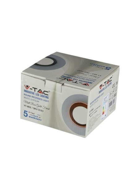 V-TAC VT-862 3123 Round Recessed LED Spotlight GU10 White Plaster Body and Rose Gold Metal Interior