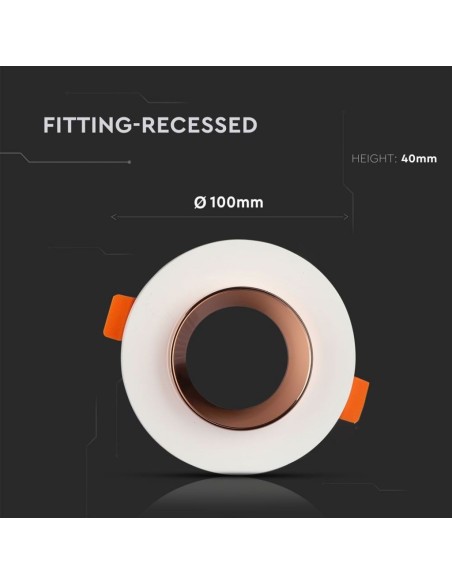 V-TAC VT-862 3123 Round Recessed LED Spotlight GU10 White Plaster Body and Rose Gold Metal Interior