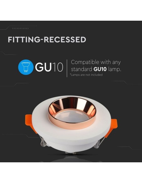 V-TAC VT-862 3123 Runder LED-Einbaustrahler GU10 mit weißem Gipsgehäuse und roségoldenem Metallgehäuse