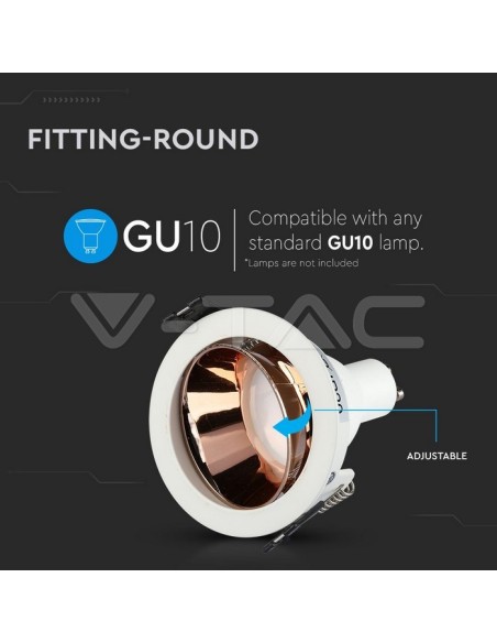 V-TAC VT-872 3155 Round Adjustable Recessed LED Spotlight GU10 White Colour with Pink Gold Interior