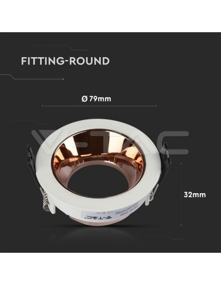 V-TAC VT-872 3155 Spot encastré LED rond et réglable GU10 Couleur blanche avec intérieur or rose