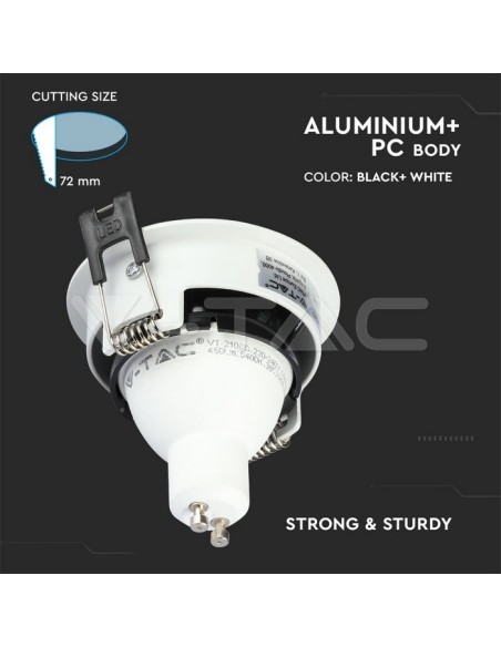 V-TAC VT-872 3153 Round Adjustable Recessed LED Spotlight GU10 White with Black Housing