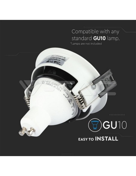 V-TAC VT-872 3153 Runder verstellbarer LED-Einbaustrahler GU10 Weiß mit schwarzem Gehäuse
