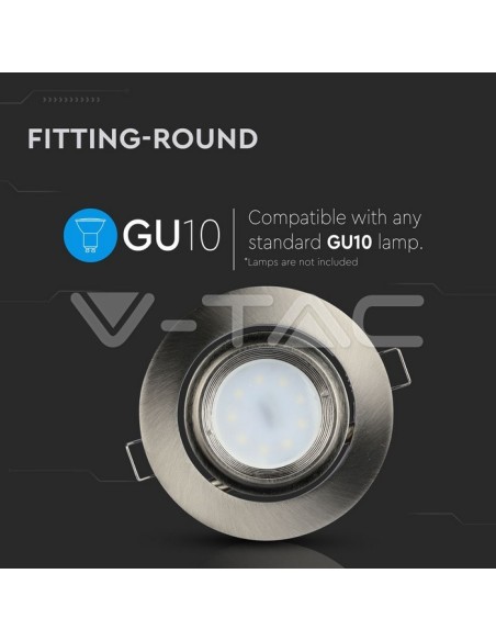 V-TAC VT-700 3690 Runder verstellbarer LED-Einbaustrahler GU10 Farbe Nickel matt