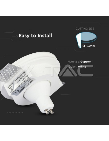 V-TAC VT-771 3652 Round Recessed LED Spotlight GU10 Plaster Body White