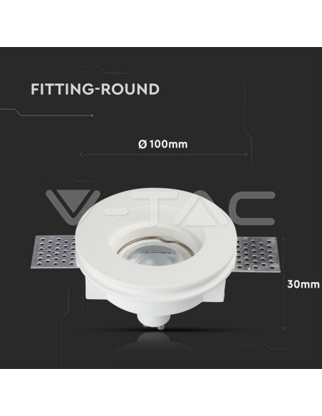 V-TAC VT-771 3652 Runder LED-Einbaustrahler GU10 Gipskörper Weiß