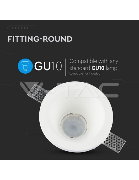 V-TAC VT-773 3654 Spot encastré rond à LED GU10 corps plâtre blanc