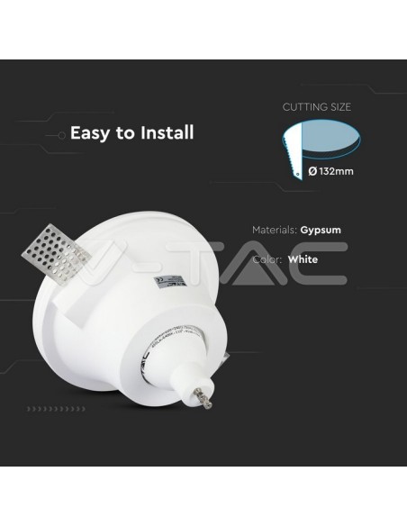 V-TAC VT-773 3654 Round Recessed LED Spotlight GU10 Plaster Body White