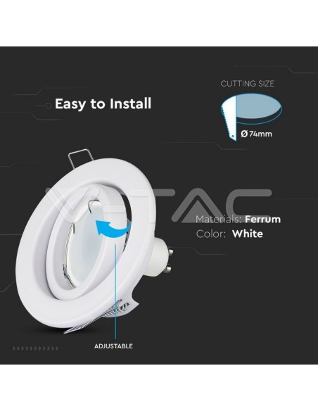 V-TAC VT-7227 3469 LED Inbouwspot rond GU10 Wit