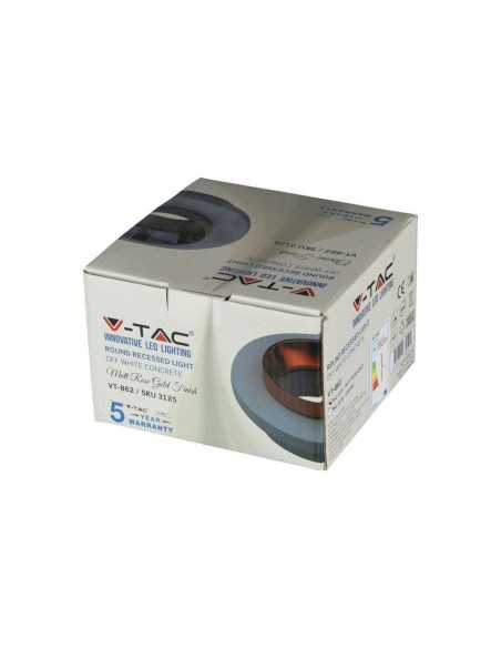 V-TAC VT-862 3125 Spot encastré rond à LED GU10 Corps en béton blanc et intérieur en métal or rose
