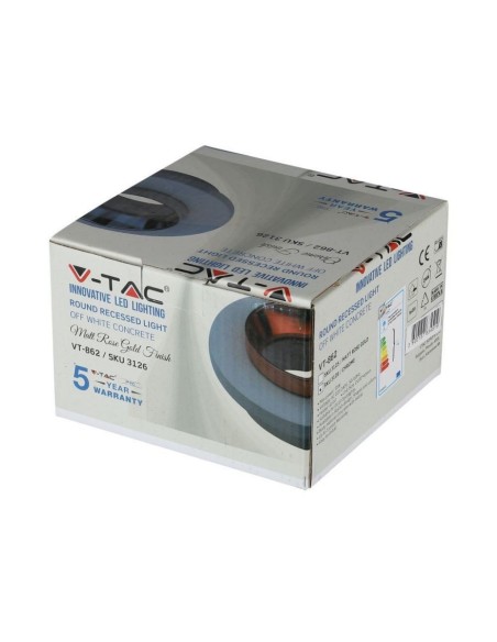 V-TAC VT-862 3126 Runder LED-Einbaustrahler GU10 Weißer Betonkörper und verchromtes Metallinnere