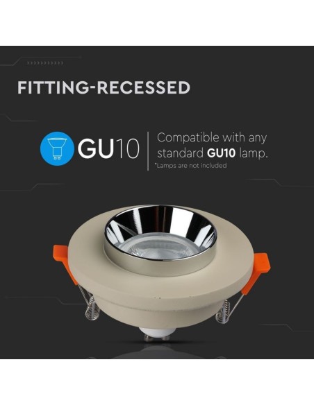 V-TAC VT-862 3126 Round recessed LED spotlight GU10 White Concrete Body and Chrome Metal Interior