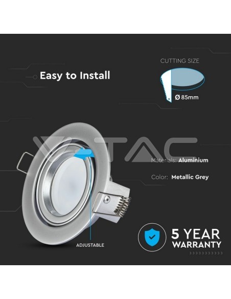 V-TAC VT-775 3647 Foco empotrable LED redondo ajustable GU10 Color Gris