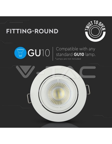 V-TAC VT-775 3645 Round Adjustable Recessed LED Spotlight GU10 White