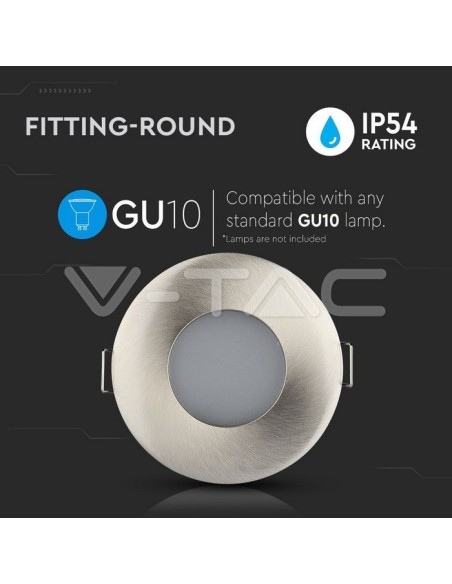 V-TAC VT-787 3614 Round Recessed LED Spotlight GU10 Satin Nickel Colour IP54