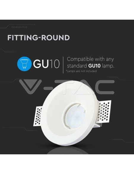 V-TAC VT-776 3640 Round Recessed LED Spotlight GU10 Plaster Body White