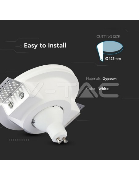 V-TAC VT-776 3640 Round Recessed LED Spotlight GU10 Plaster Body White
