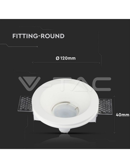 V-TAC VT-776 3640 Runder LED-Einbaustrahler GU10 Gipskörper Weiß