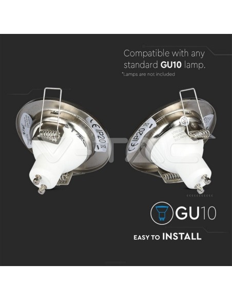 V-TAC VT-778 3585 Pack of 2 Round Recessed LED Spotlight Holders GU10 Satin Nickel Colour