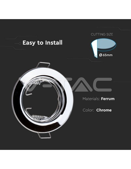 V-TAC VT-778 3586 Package of 2 LED Recessed Round Spotlight Holders GU10 Chrome Colour