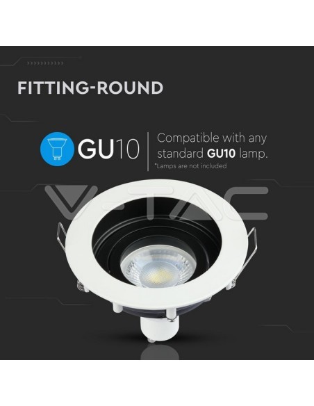 V-TAC VT-781 3595 LED Recessed Round Spotlight GU10 White with Black Interior