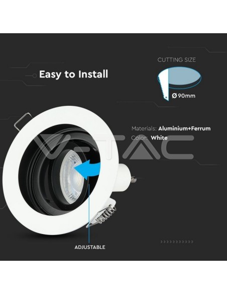V-TAC VT-781 3595 LED Recessed Round Spotlight GU10 White with Black Interior