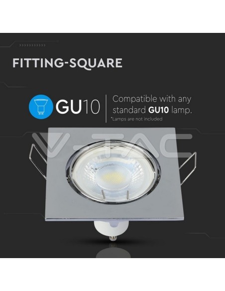 V-TAC VT-779 3592 Square Adjustable Recessed LED Spotlight GU10 Chrome Finish