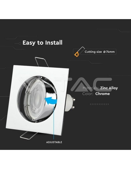 V-TAC VT-779 3592 Vierkante GU10 Spotlight Vierkante Regelbare LED Downlight Kleur Chroom