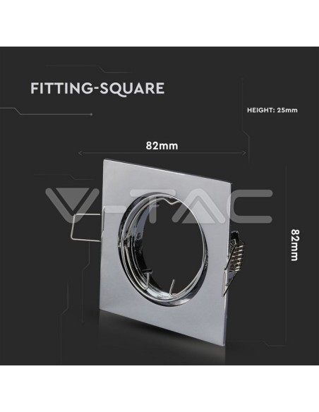 V-TAC VT-779 3592 Square Adjustable Spot encastré à LED GU10 Finition chrome