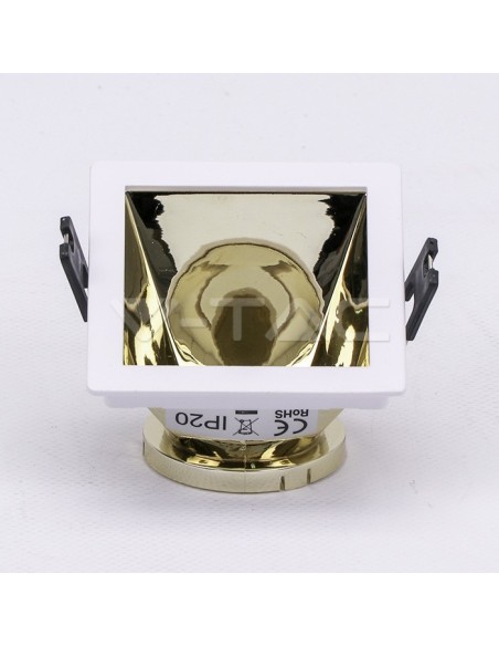 V-TAC VT-875 3166 Square Recessed LED Spotlight Holder GU10 White Colour with Gold Inclined Stand