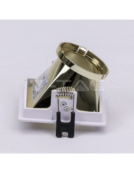 V-TAC VT-875 3166 Square Recessed LED Spotlight Holder GU10 White Colour with Gold Inclined Stand